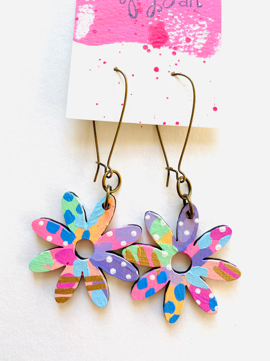 Colorful, Hand Painted Flower Earrings 22