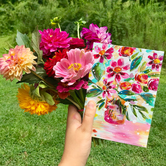 August Daily Painting Day 7 “Raspberry Picking” 5x7 inch Floral Original - Bethany Joy Art