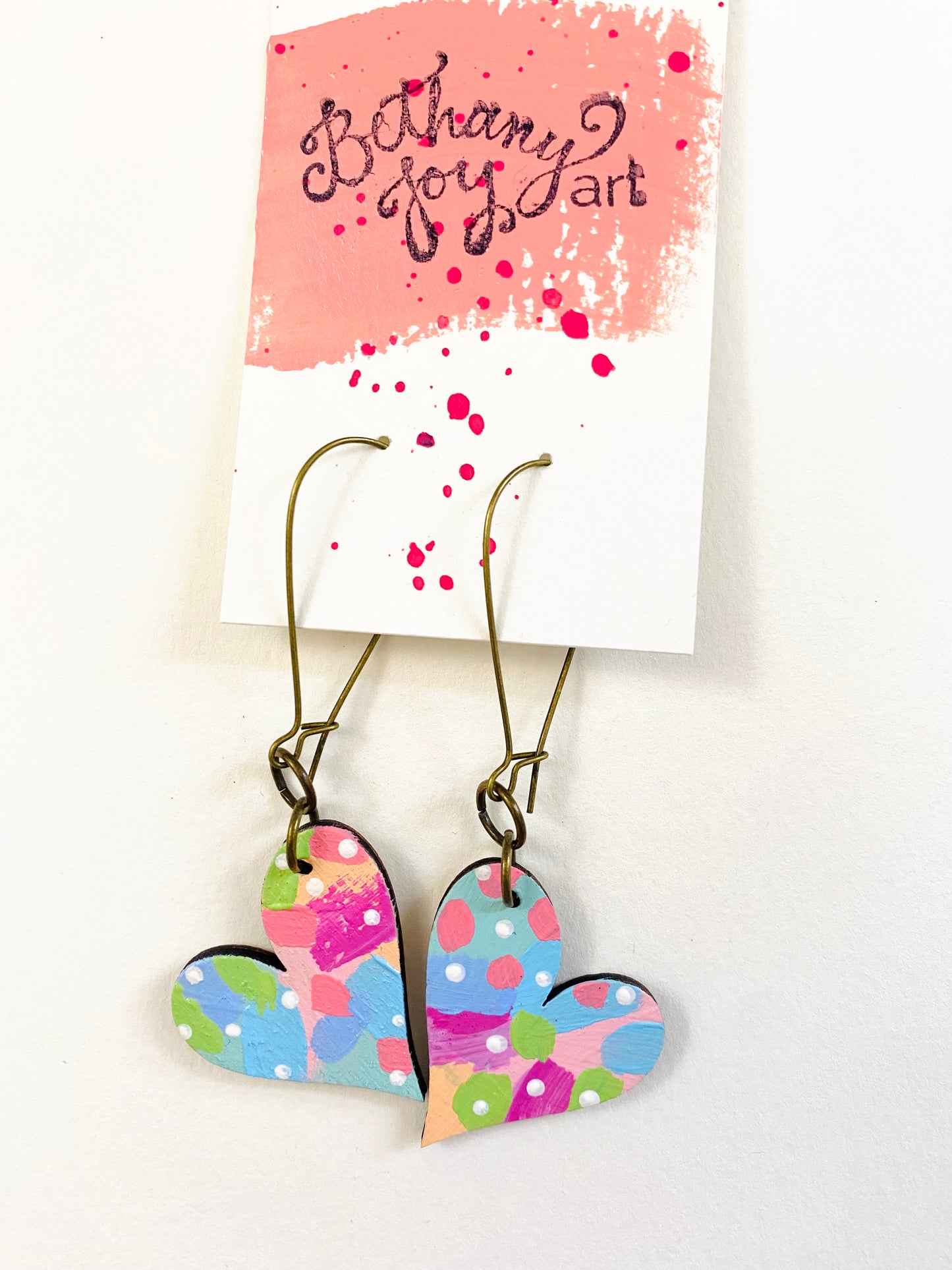 Colorful, Hand Painted, Heart Shaped Earrings 174