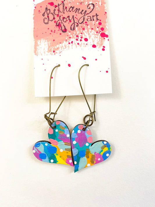 Colorful, Hand Painted, Heart Shaped Earrings 173