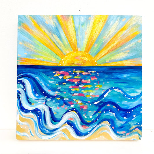 "Endless Sunshine" 8x8 inch Original Coastal Inspired Painting on Wood Panel with painted sides