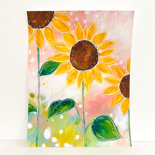 February Flowers Day 2 Sunflowers 8.5x11 inch original painting