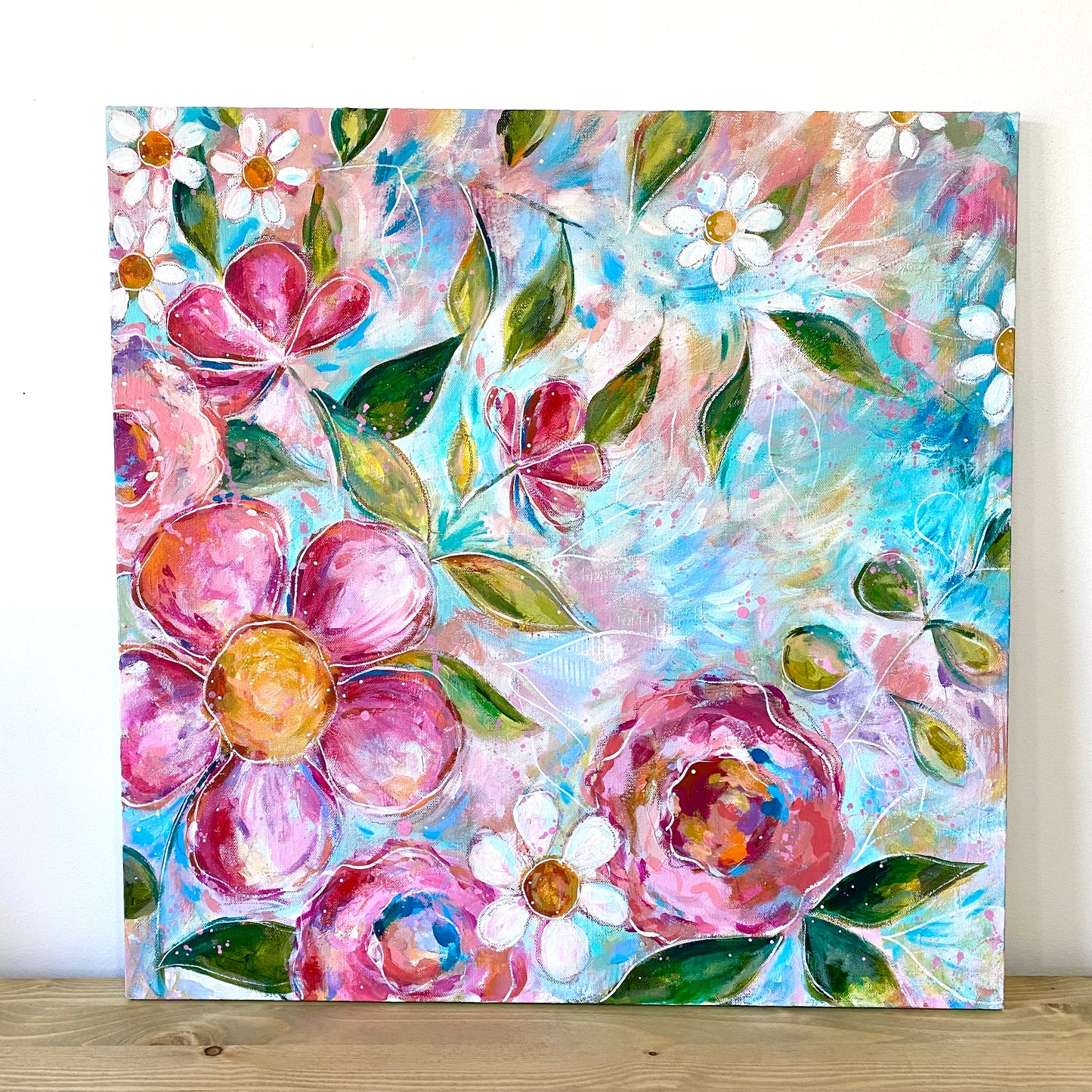 "Choose to Bloom" Floral Original Painting on 24x24 inch canvas - Bethany Joy Art
