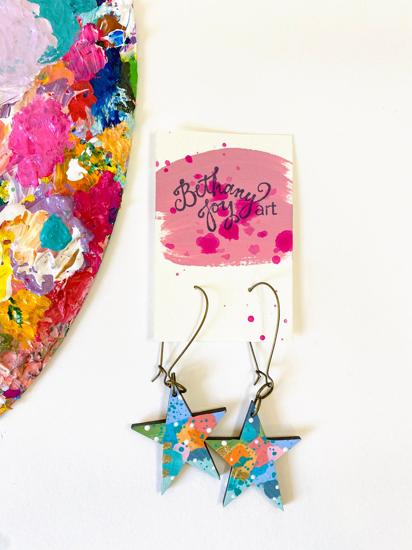 Colorful, Hand Painted Star Earrings 5