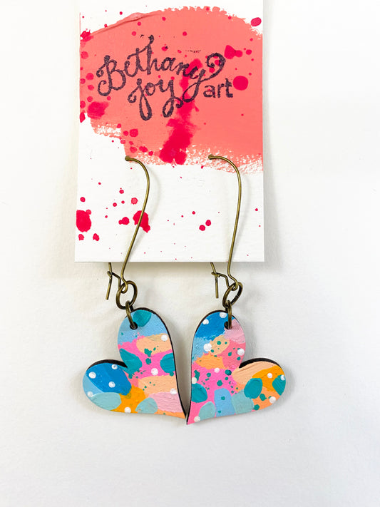Colorful, Hand Painted, Heart Shaped Earrings 145