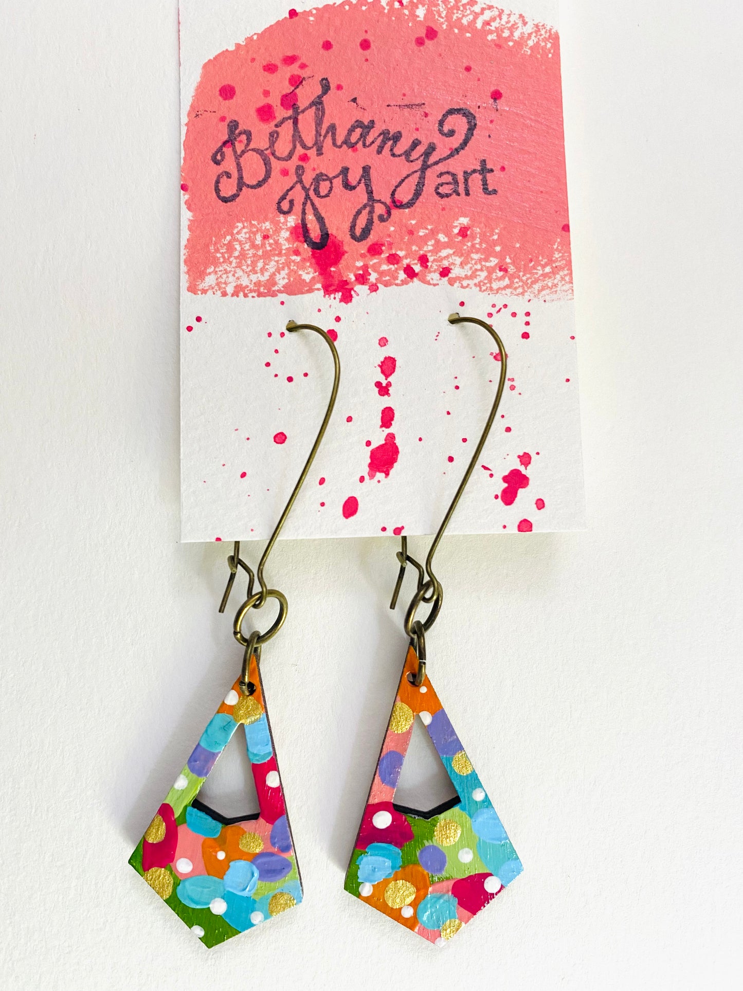 Colorful, Hand Painted, Geometric Shaped Earrings 14