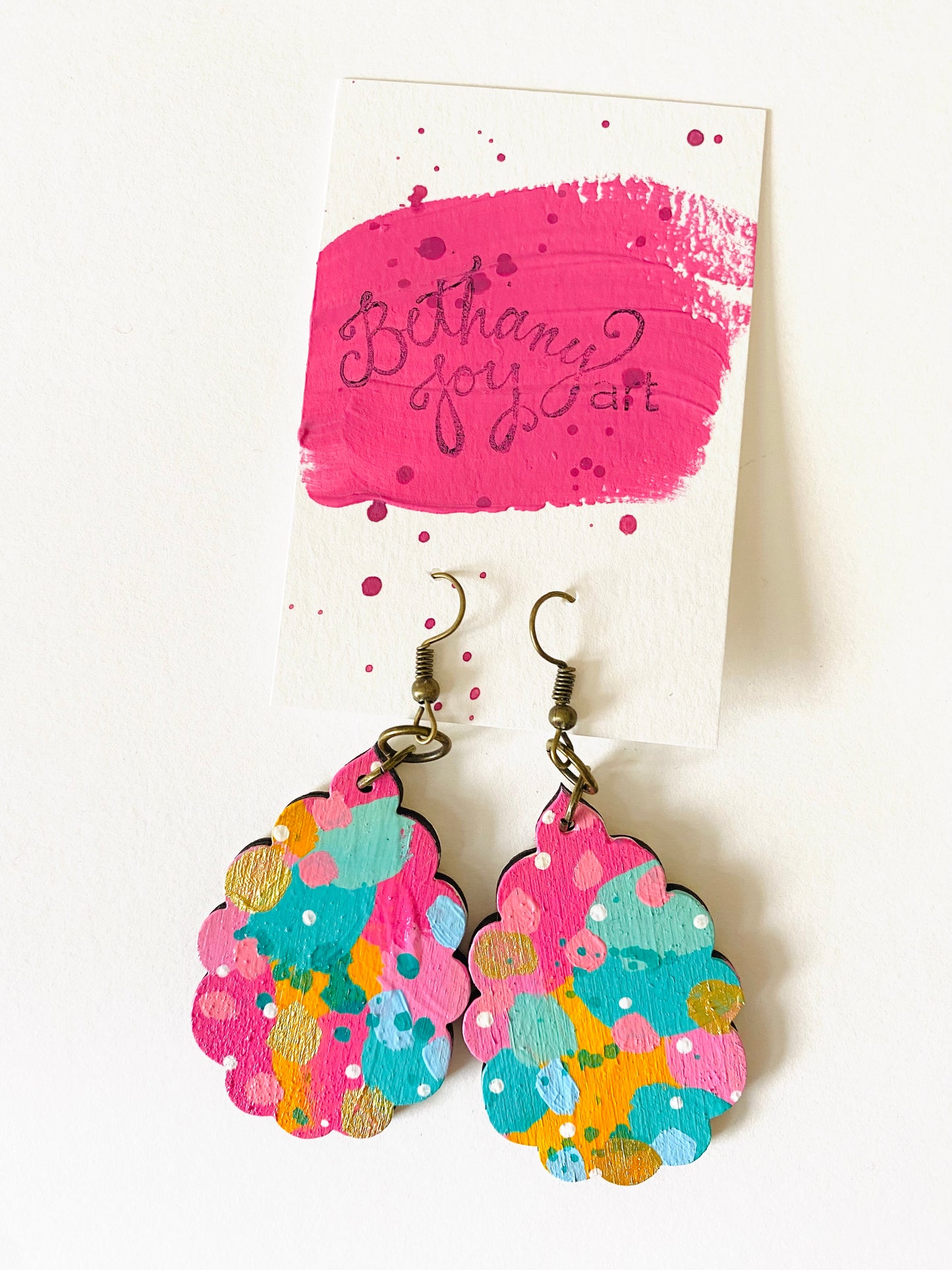 Colorful, Hand Painted Scallop Shape Earrings 14