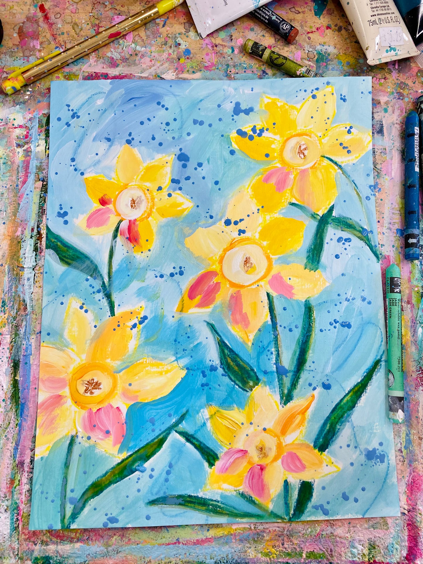 February Flowers Day 11 Daffodil 8.5x11 inch original painting