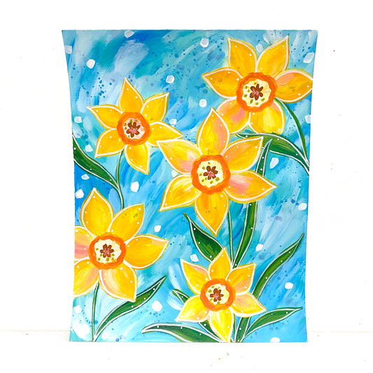 February Flowers Day 11 Daffodil 8.5x11 inch original painting