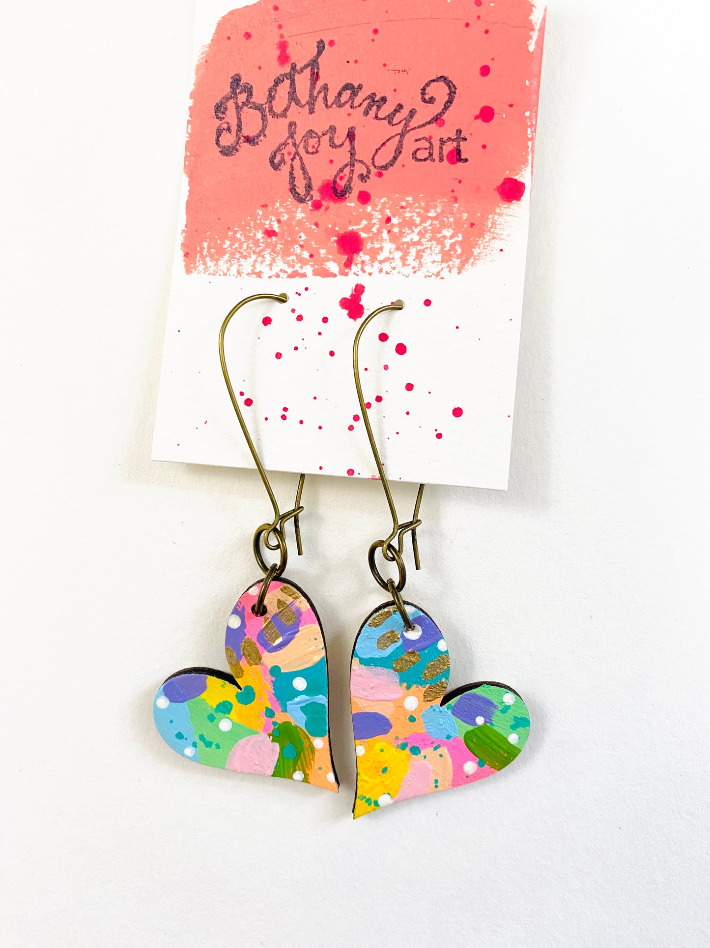 Colorful, Hand Painted, Heart Shaped Earrings 149