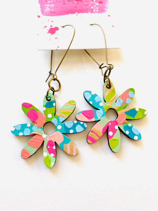 Colorful, Hand Painted Flower Earrings 28