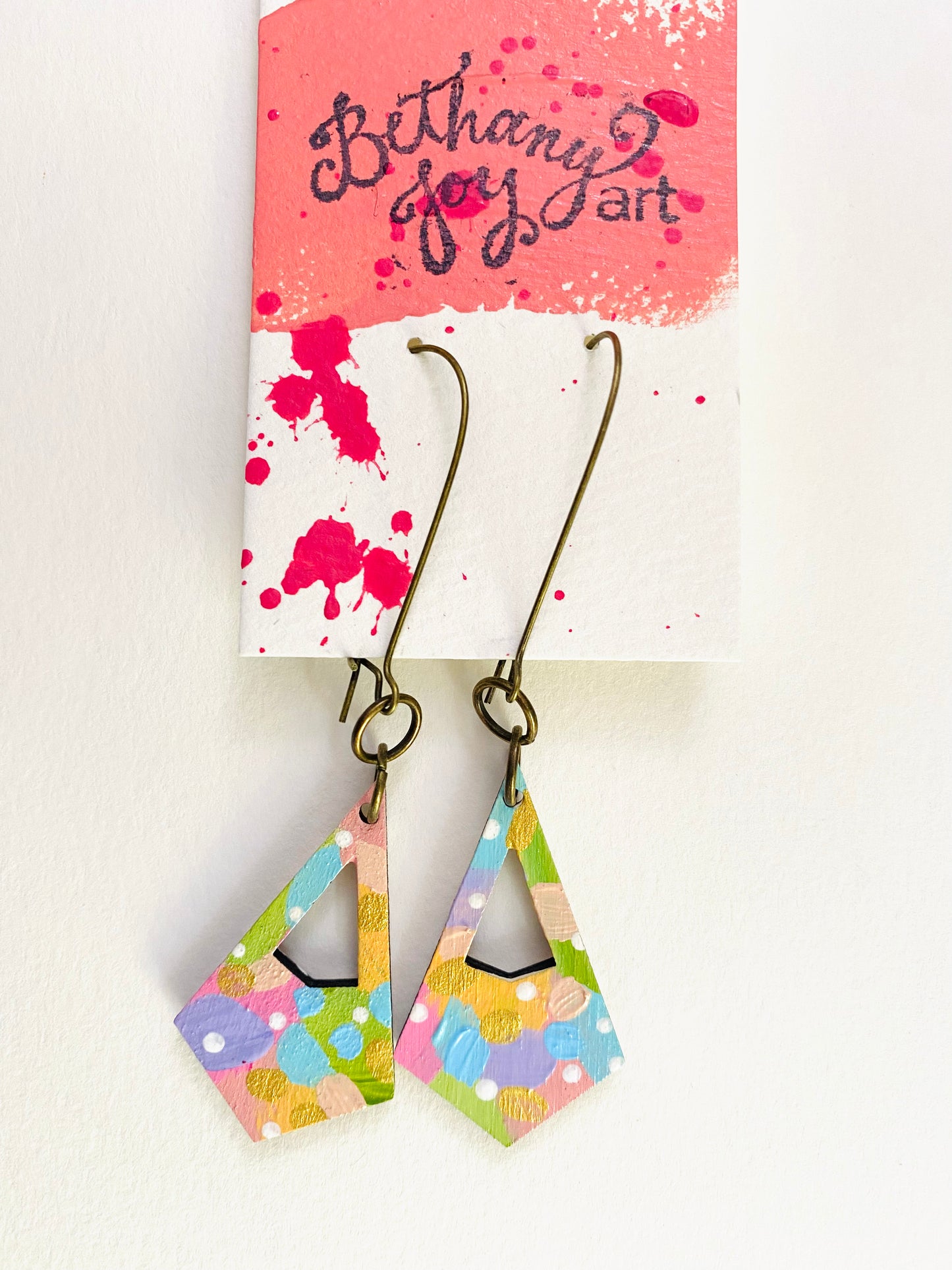 Colorful, Hand Painted, Geometric Shaped Earrings 4