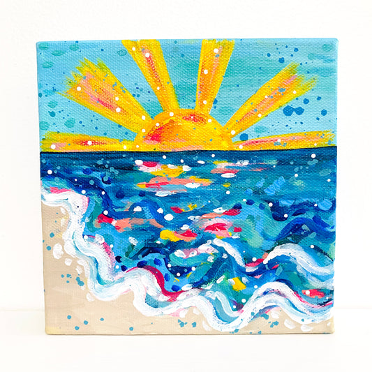"Best Day Ever" 6x6 inch Original Coastal Inspired Painting on Canvas with painted sides