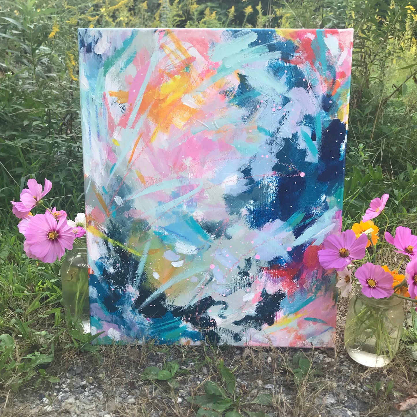 Abstract Original Painting "Sunrise at Sea" 16x20 inch Canvas - Bethany Joy Art