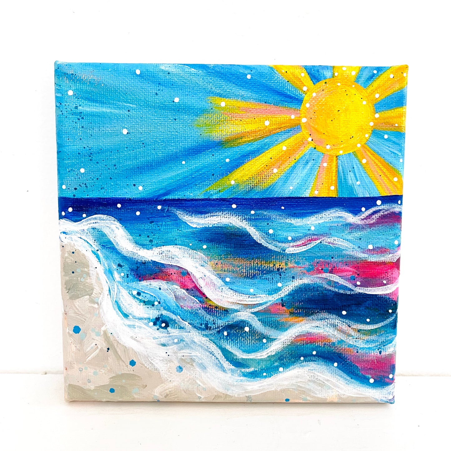 "Paradise Found" 6x6 inch Original Coastal Inspired Painting on Canvas with painted sides