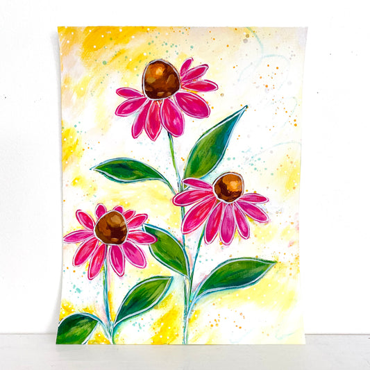 February Flowers Day 3 Echinacea 8.5x11 inch original painting