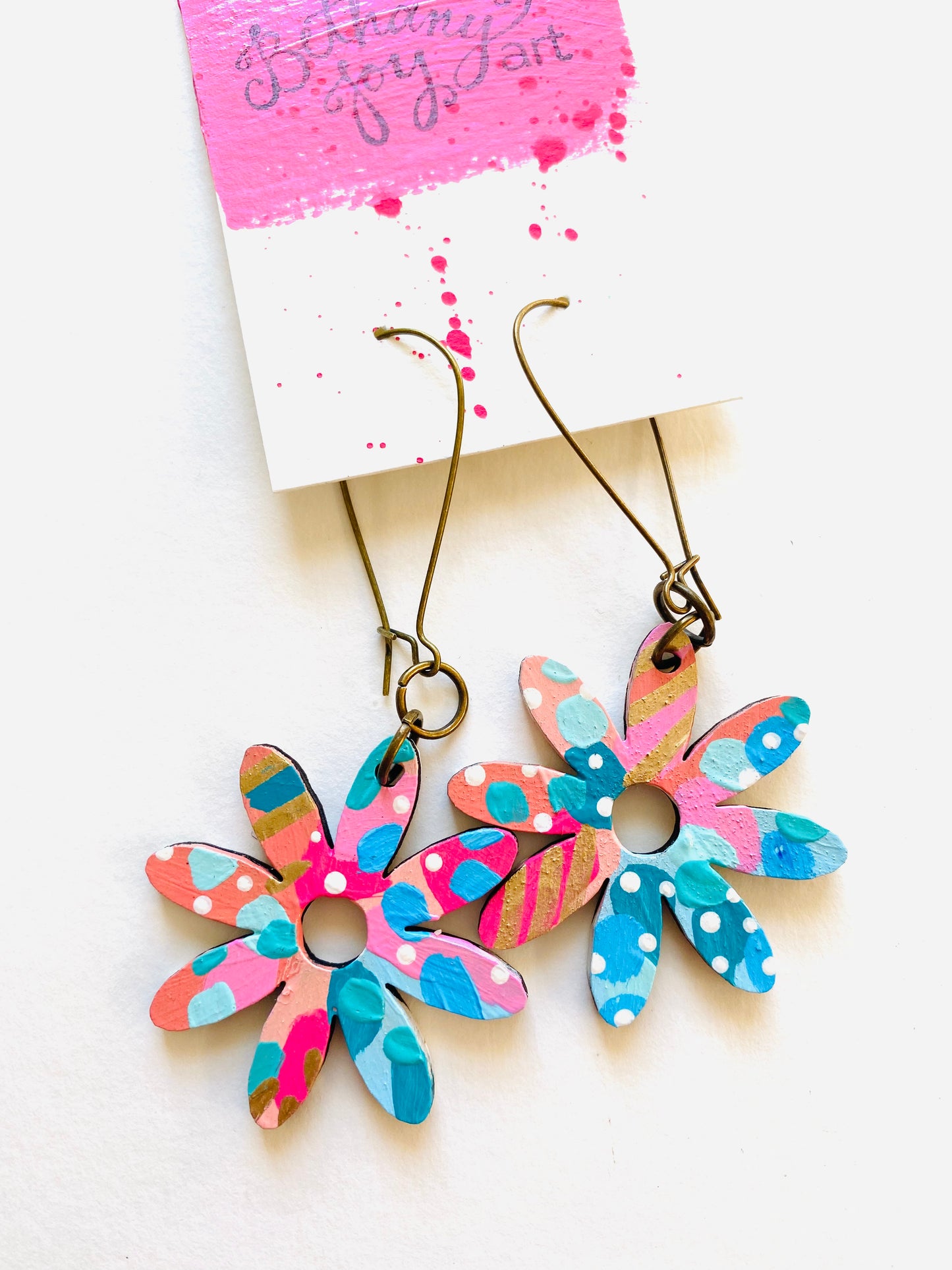 Colorful, Hand Painted Flower Earrings 37
