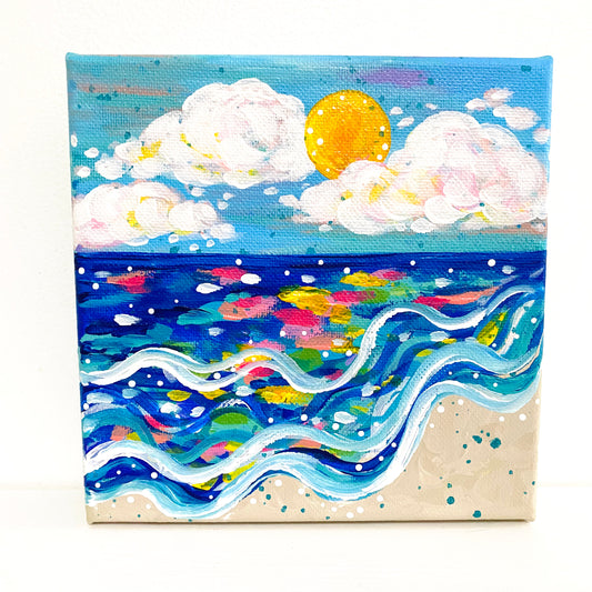 "Beach Time" 6x6 inch Original Coastal Inspired Painting on Canvas with painted sides