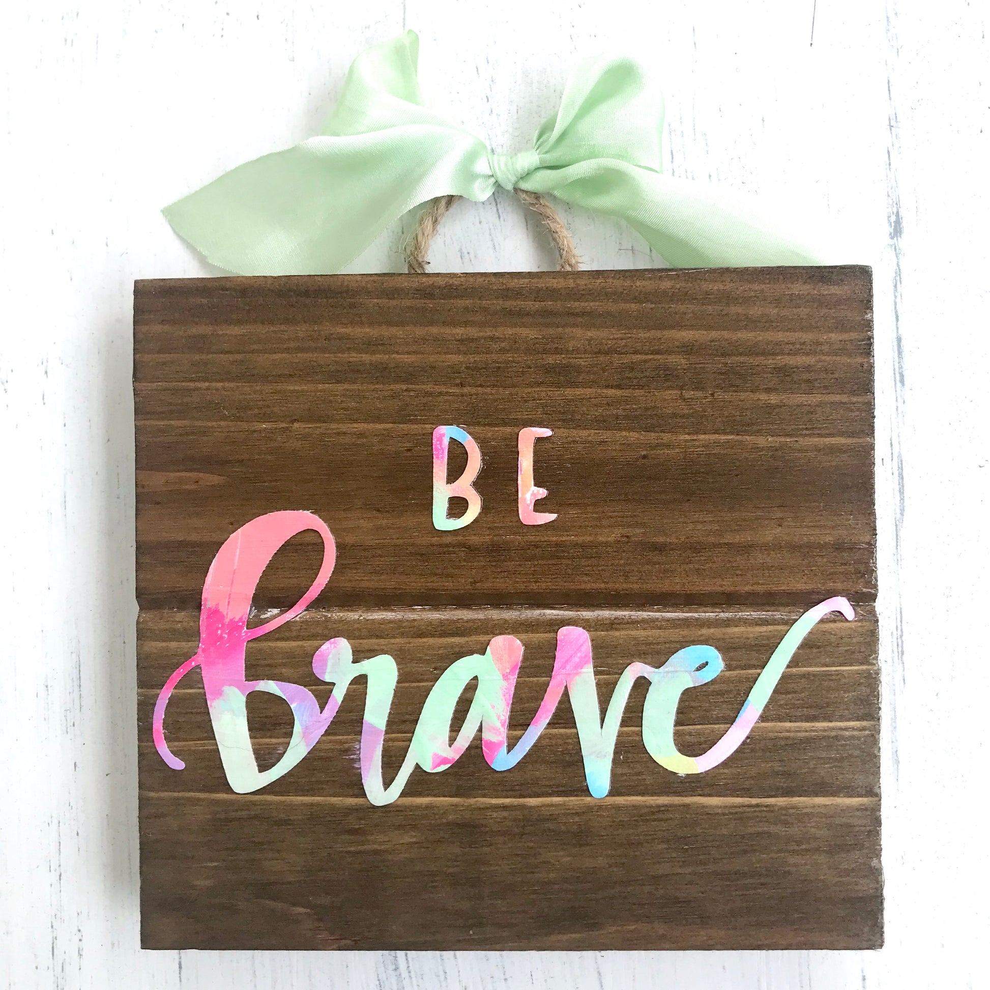 Hand Lettered “Be Brave” Wood Sign with Canvas - Bethany Joy Art