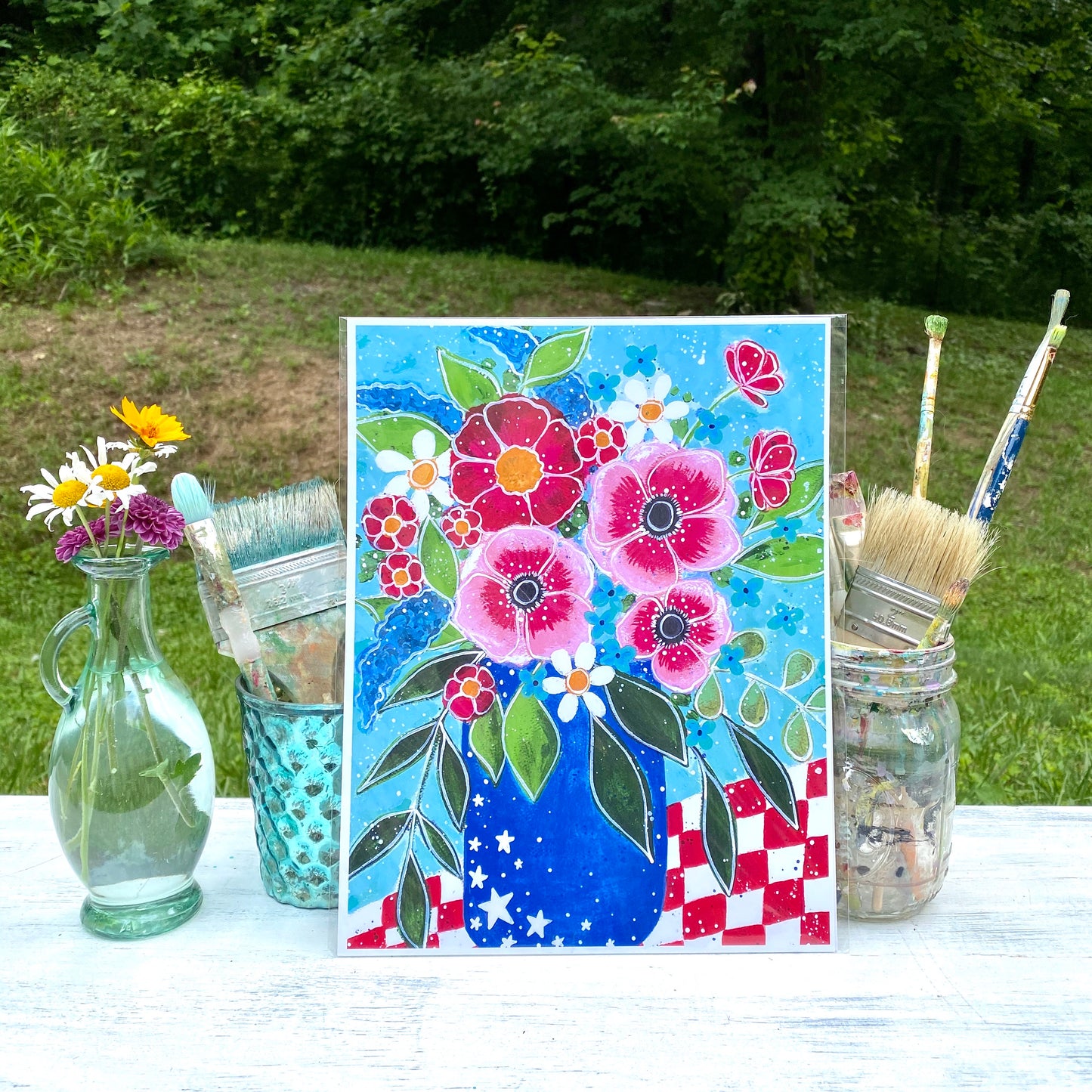 Red White and Blue Floral Bethany Joy Art Print