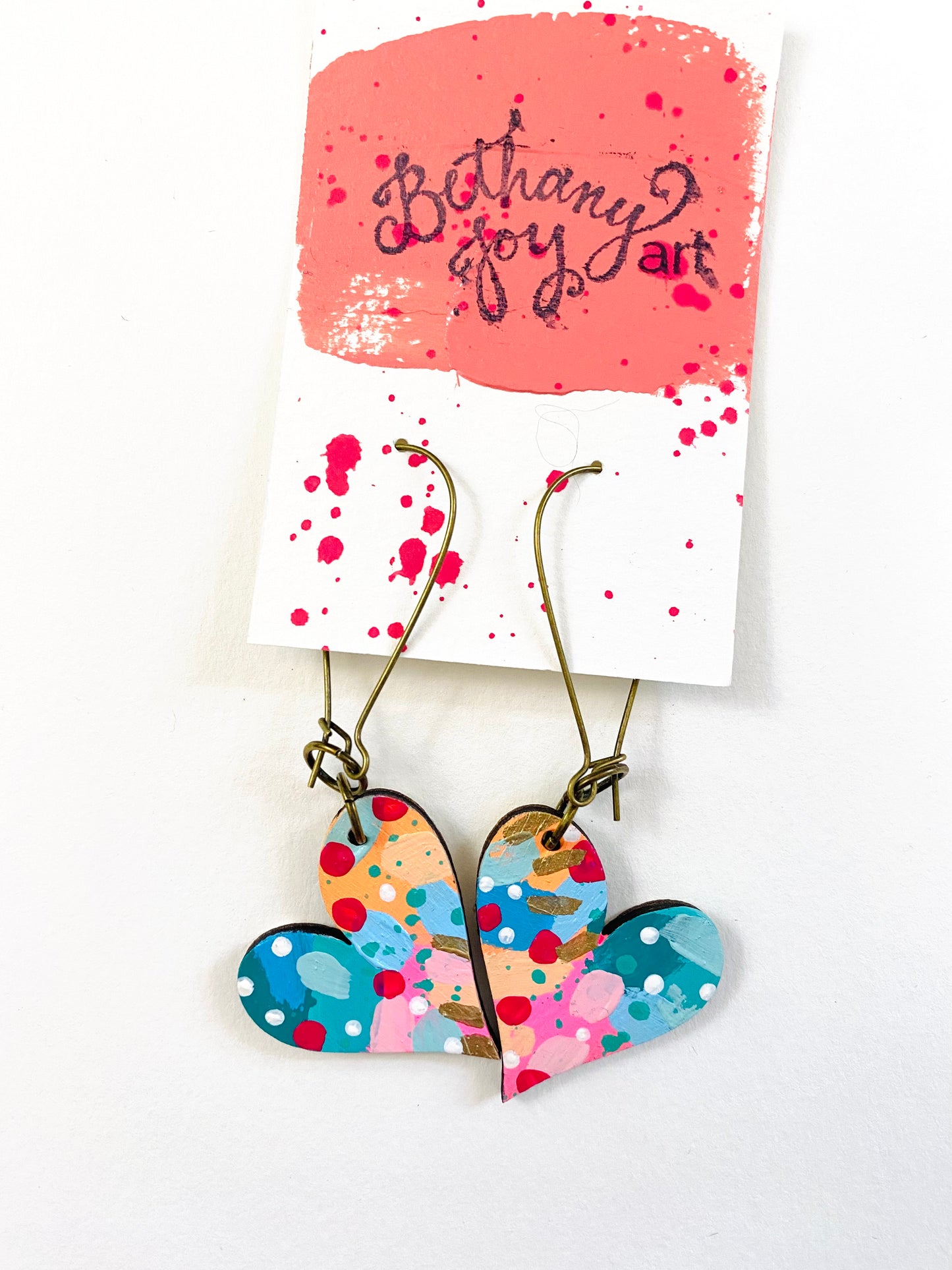 Colorful, Hand Painted, Heart Shaped Earrings 143