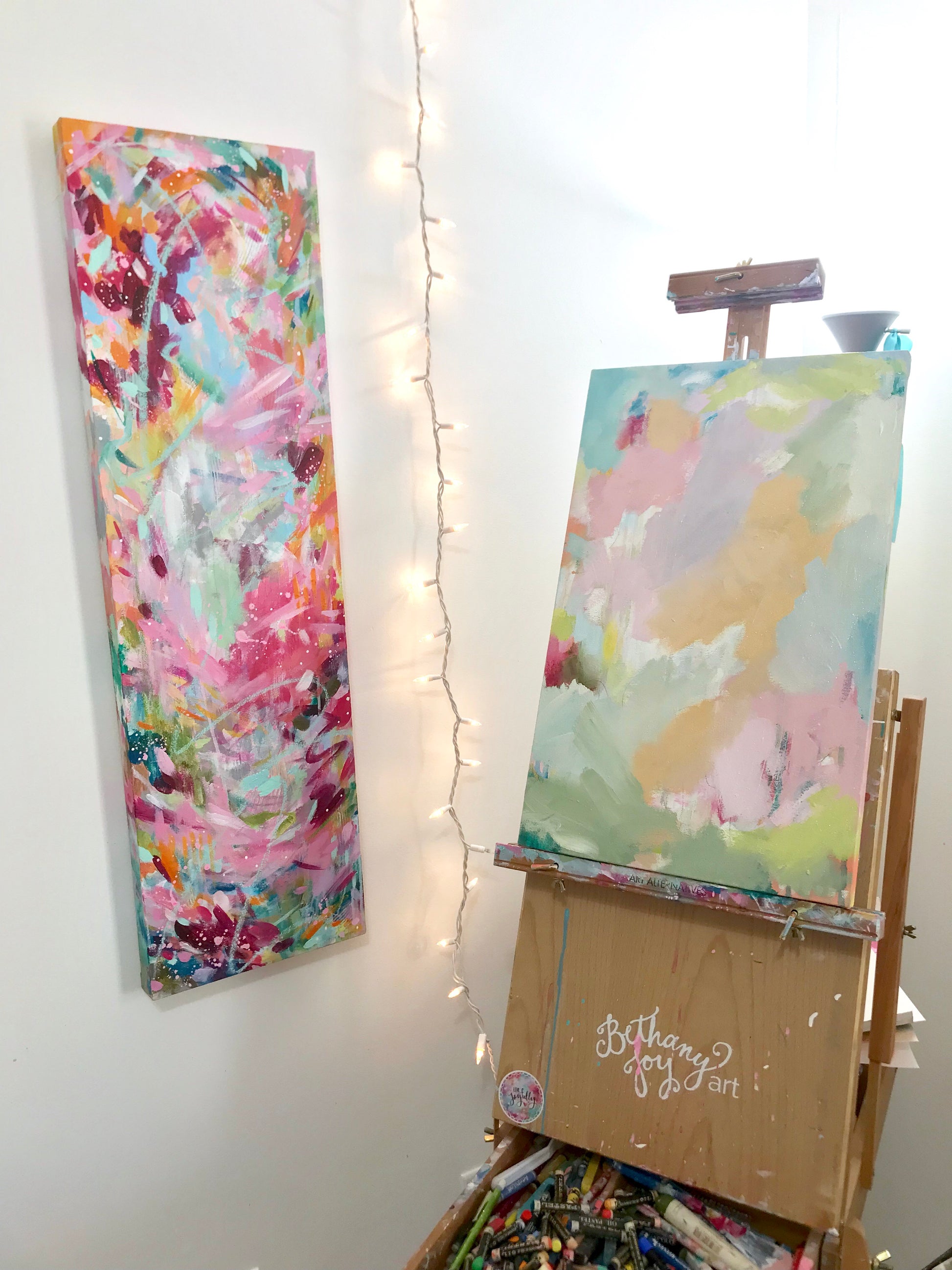 New Spring Floral Mixed Media Painting on 12.5x20 inch canvas no.2 - Bethany Joy Art