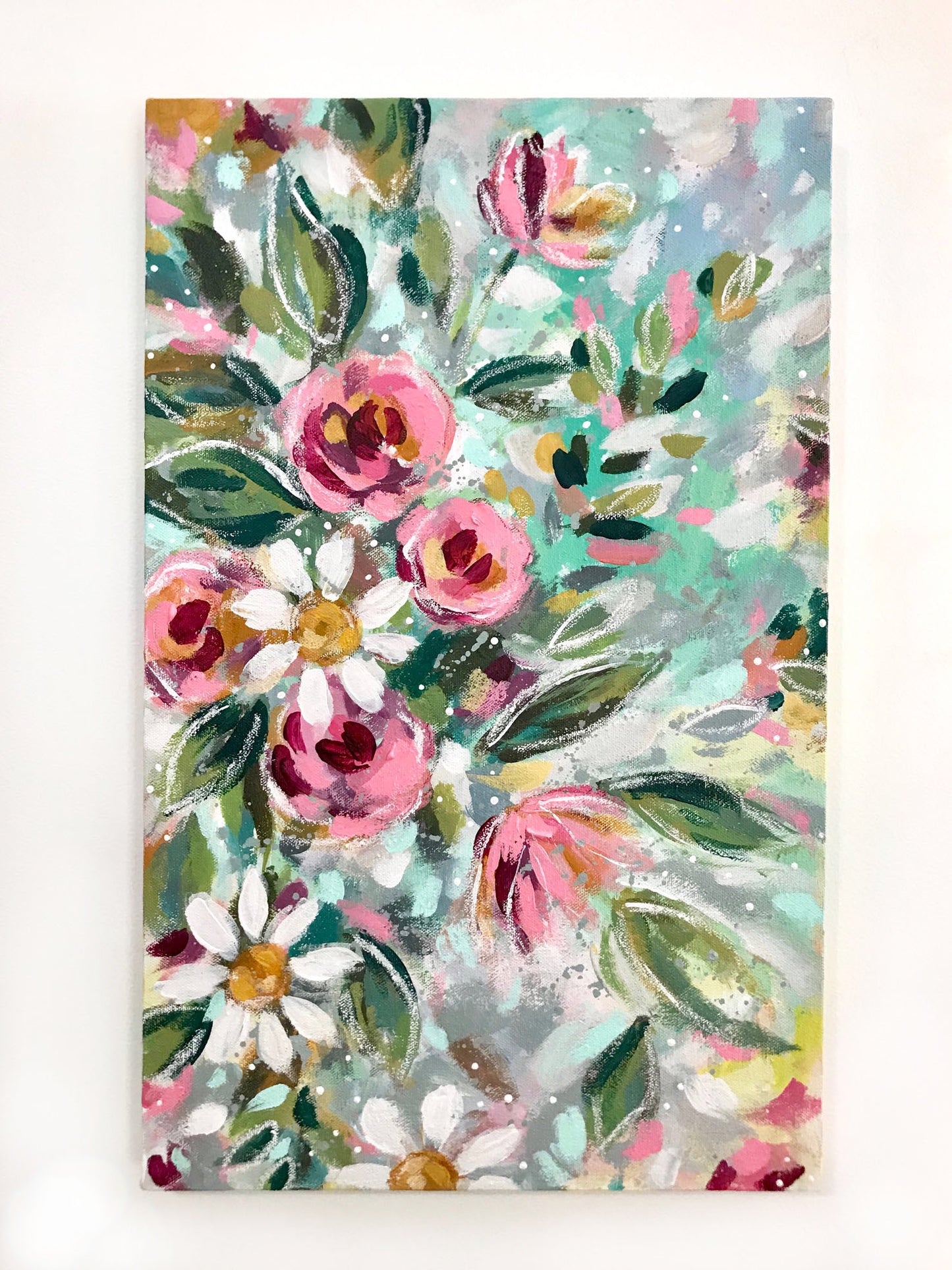 New Spring Floral Mixed Media Painting on 12.5x20 inch canvas no.2 - Bethany Joy Art