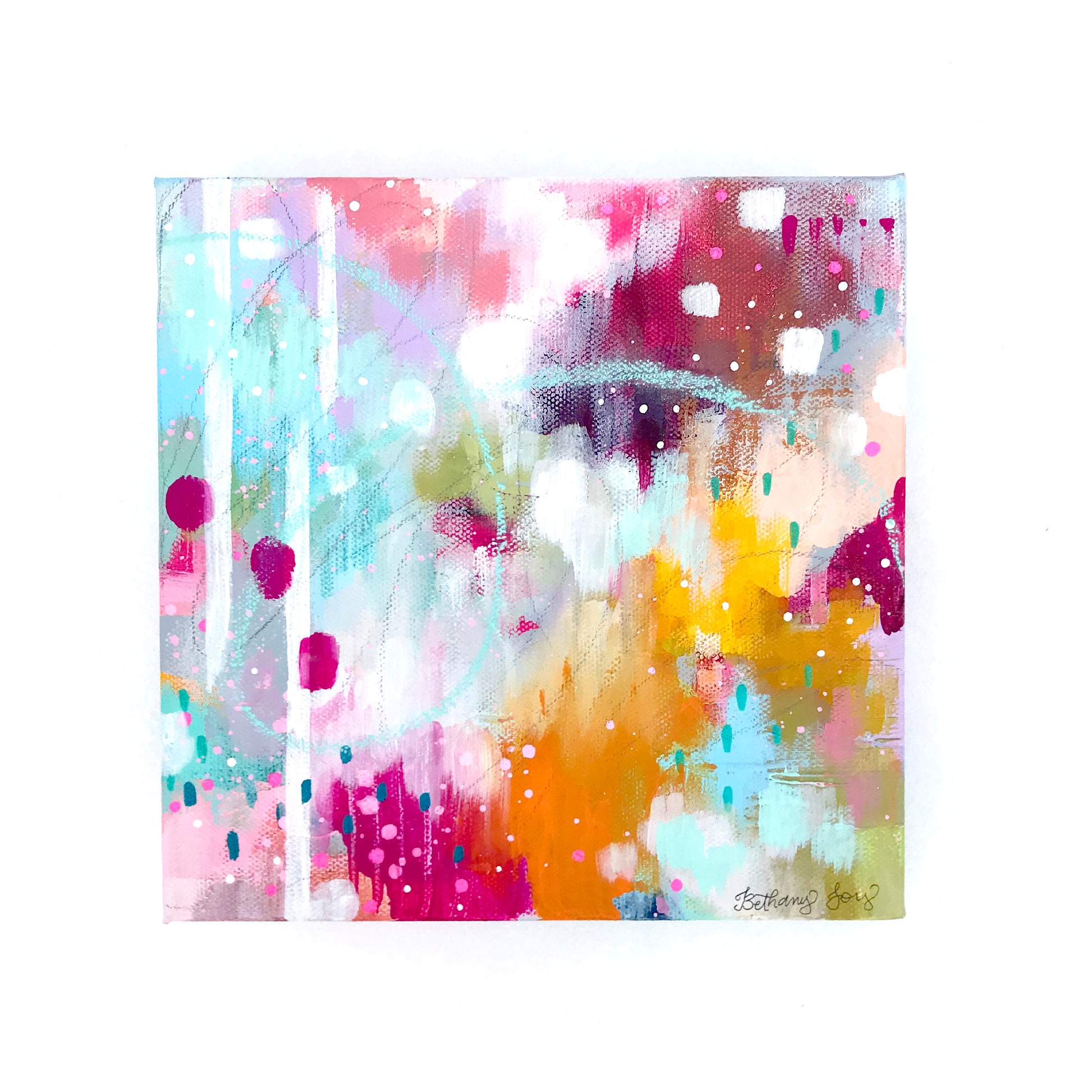 "Stardust" Abstract Original Painting on 8x8 inch Canvas / Colorful Home Decor - Bethany Joy Art