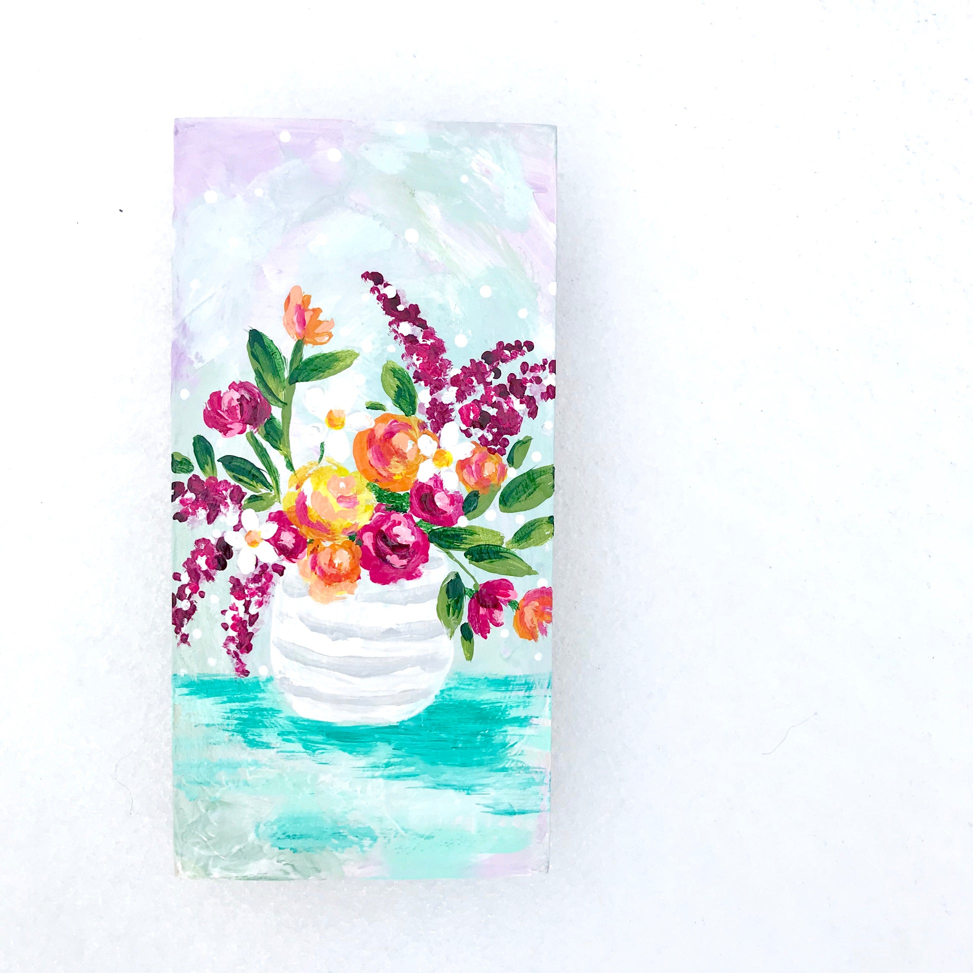 "Sweet Springtime" Vase of Flowers Original Painting on 3x5 inch Wood Panel - Bethany Joy Art