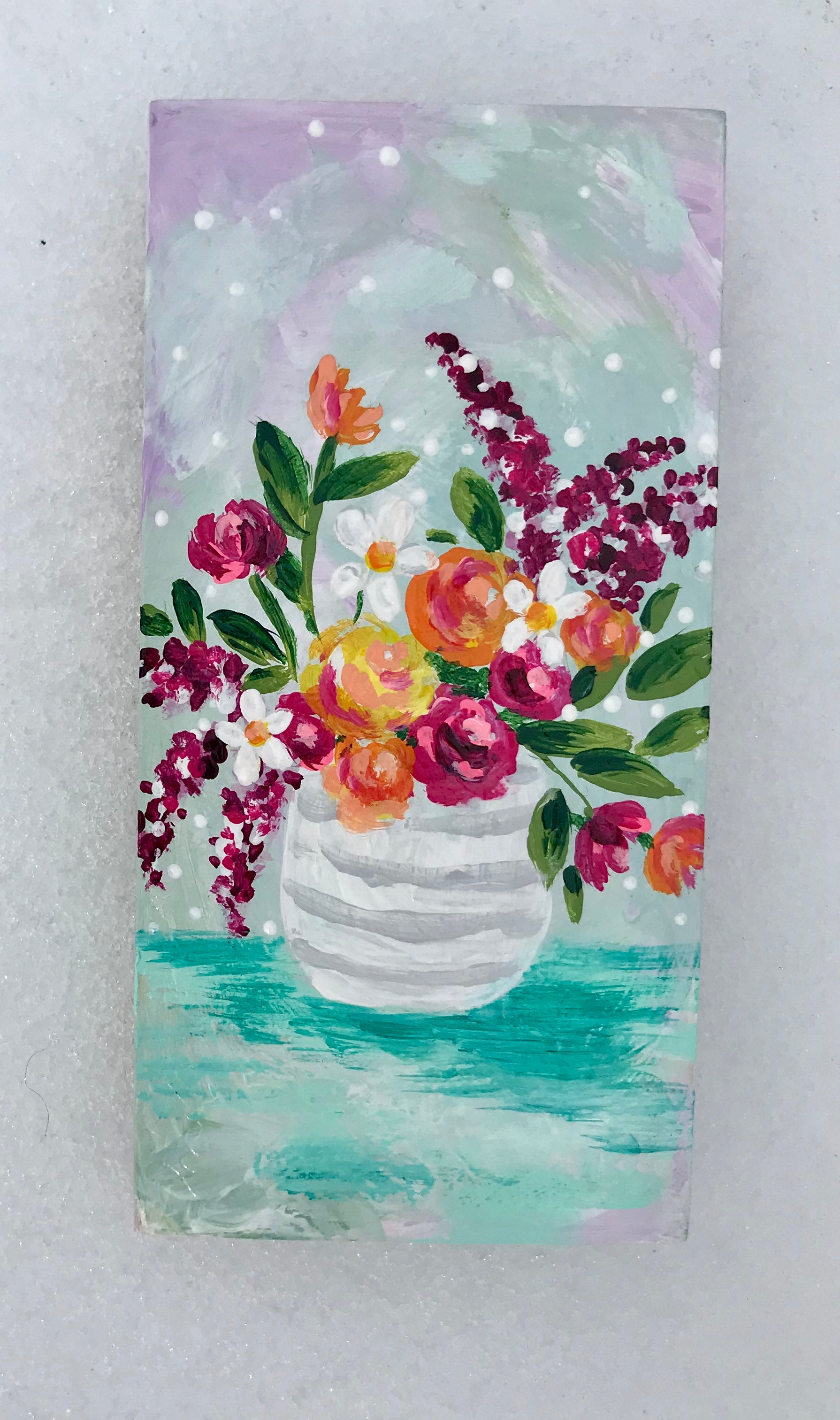 "Sweet Springtime" Vase of Flowers Original Painting on 3x5 inch Wood Panel - Bethany Joy Art