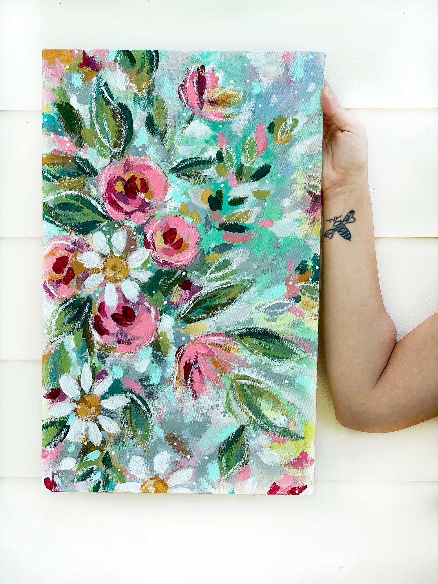 New Spring Floral Mixed Media Painting on 12.5x20 inch canvas no.2 - Bethany Joy Art