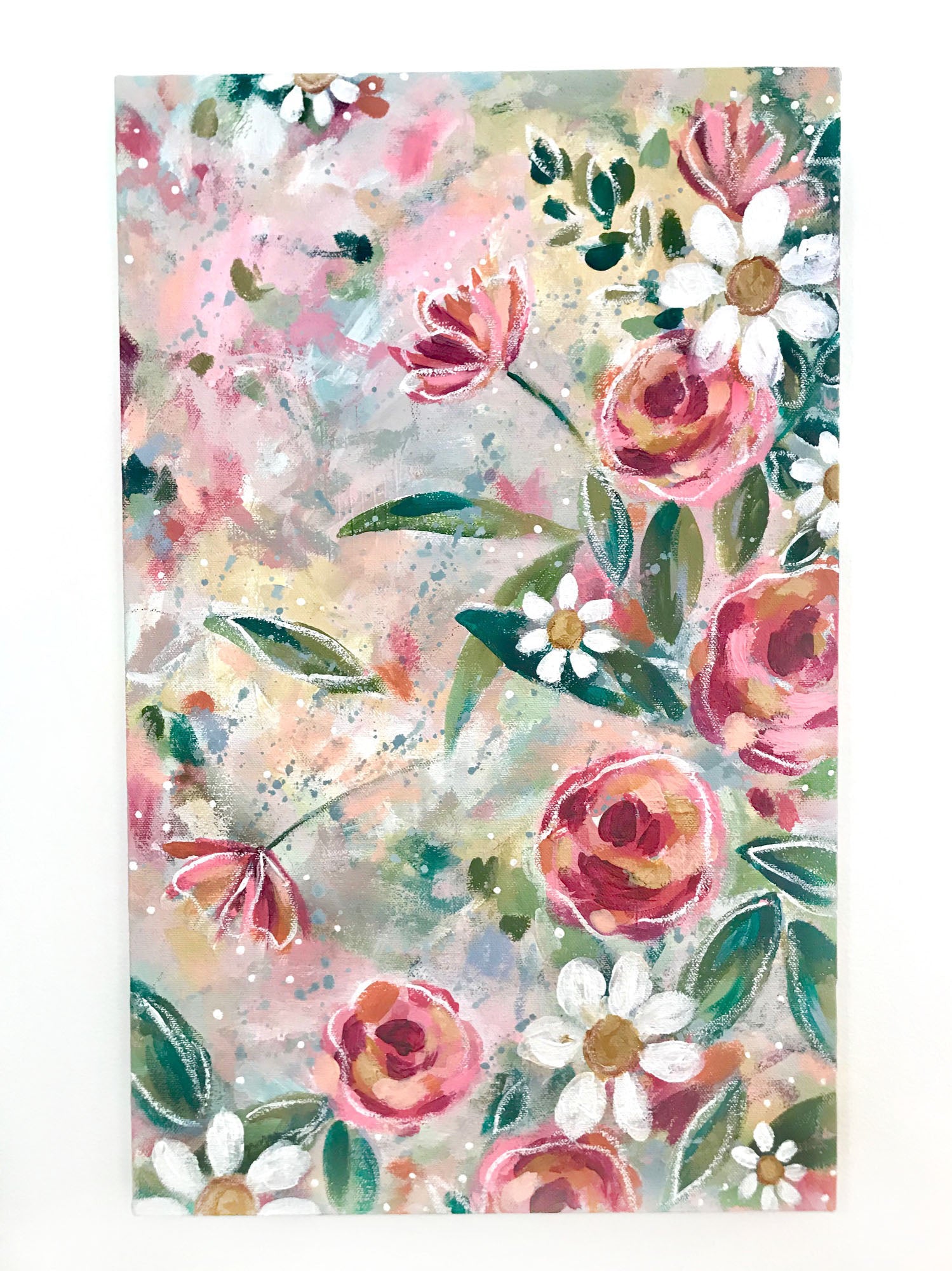 New Spring Floral Mixed Media Painting on 12.5x20 inch canvas no.1 - Bethany Joy Art