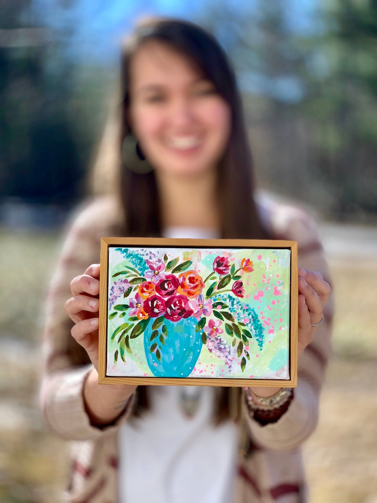 "Sweet as Honey" Vase of Flowers Original Painting on 5x7 inch Framed Canvas - Bethany Joy Art