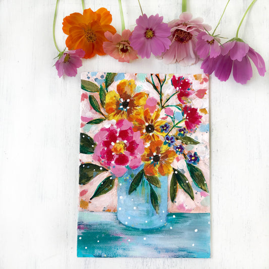 August Daily Painting Day 14 “Polka Dots and Picnics" 5x7 inch Floral Original - Bethany Joy Art